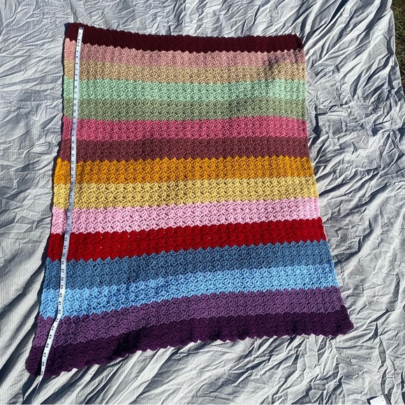 Vintage 70’s Knitted Stripe Throw Blanket - Picture 1 of 2